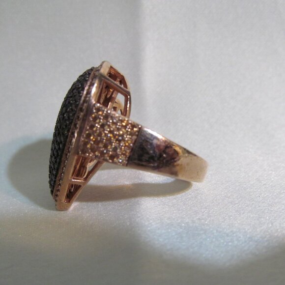 Bella Luce Mocha & Champagne Diamond Simulant Rose Gold Plated 925 Heart Ring 10 - Picture 8 of 15
